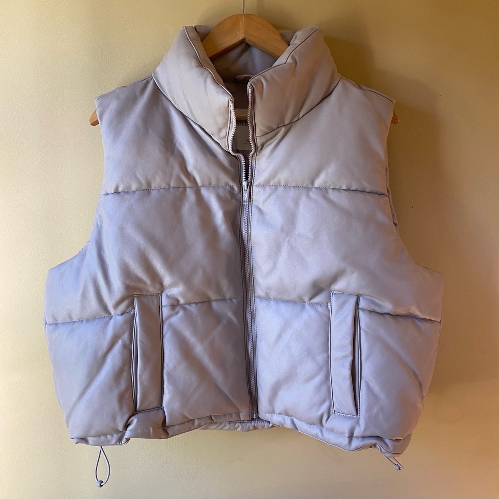 Women's Hollister Puffy Zip Up Puffer Vest Extra Large Quilted Pockets Greige